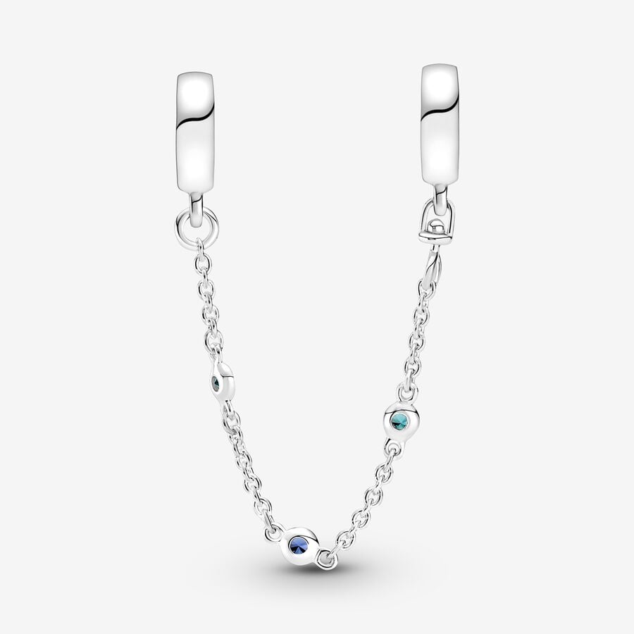 Cadena De Seguridad De Tres Gemas Azules