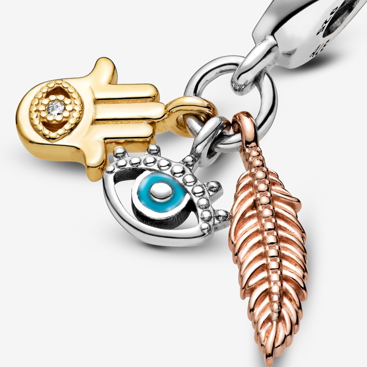 Charm Colgante Espiritualidad Mano De Hamsa, Ojo Que Todo Lo Ve y Pluma
