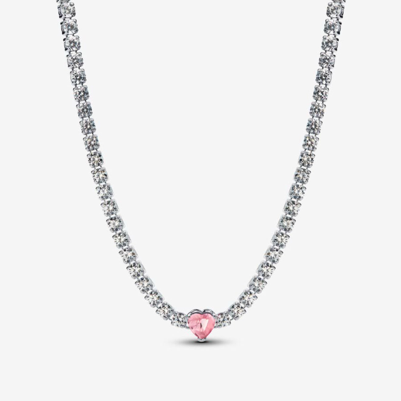 Collar Tenis, Corazón Rosa Brillante