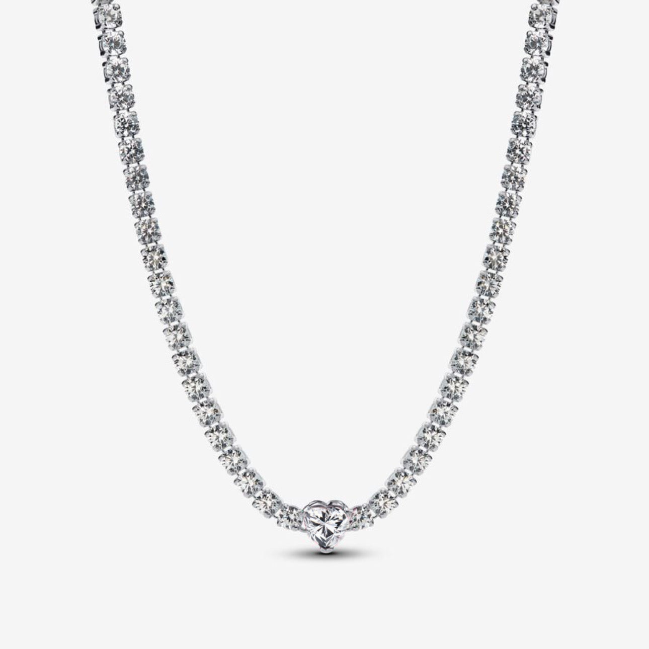 Collar Tenis, Corazón Blanco Brillante