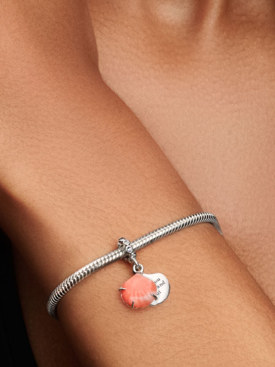 Charm Colgante Doble Concha Color Coral