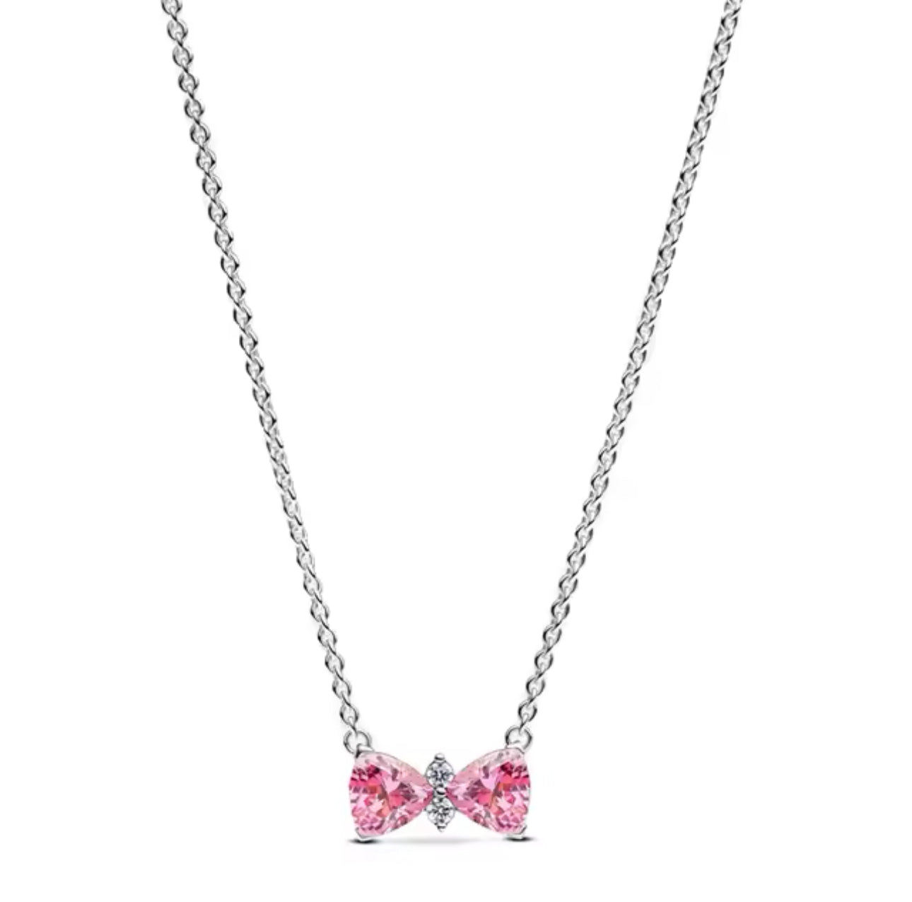 Conjunto Collar y Pendientes Lazo Brillante Rosa