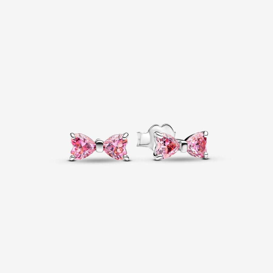 Conjunto Collar y Pendientes Lazo Brillante Rosa