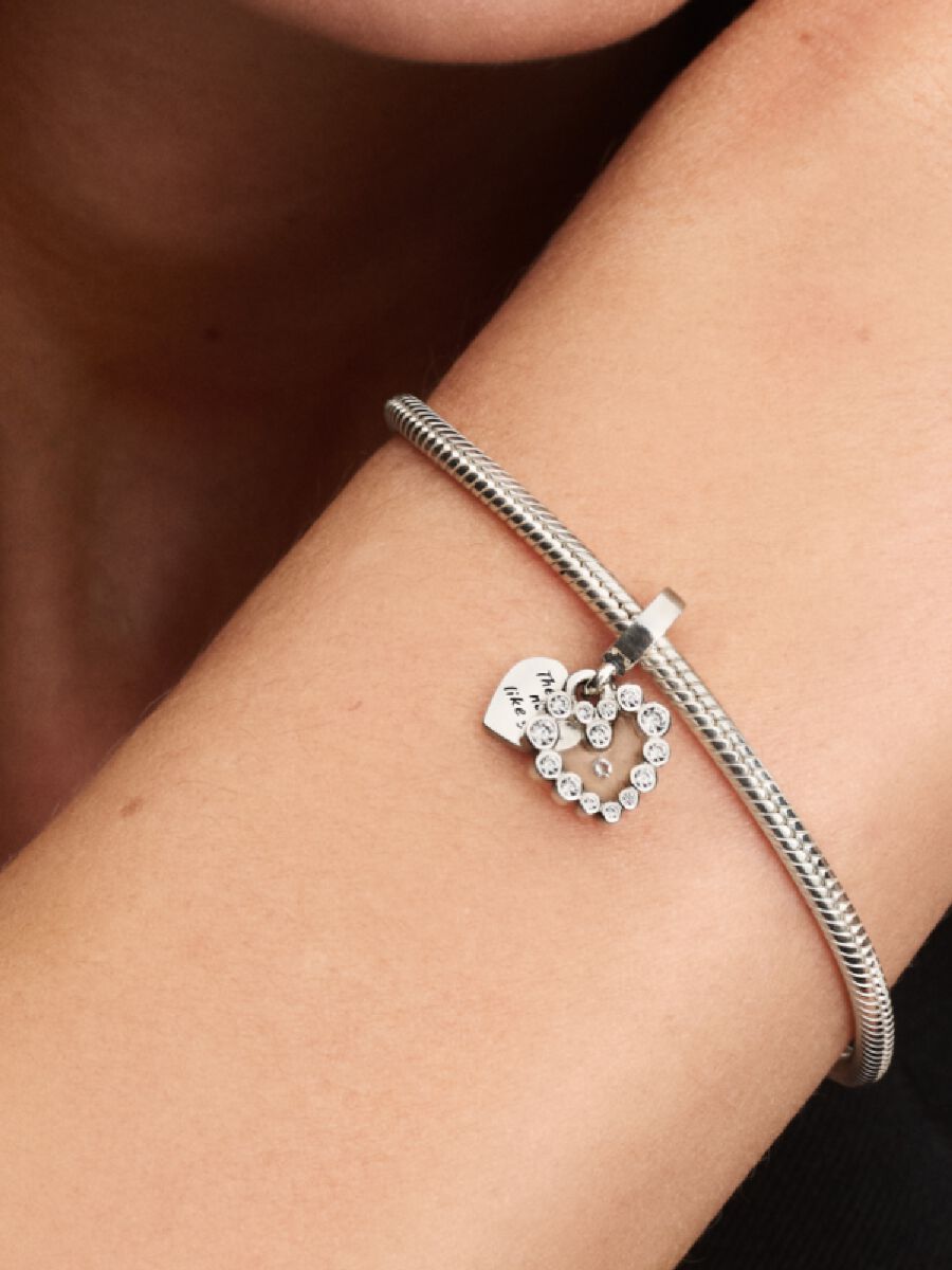 Charm Colgante Doble Corazón Brillante