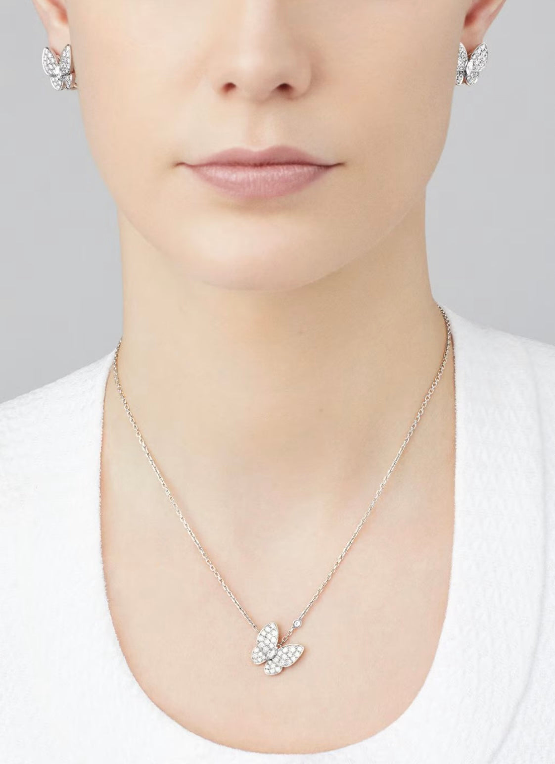 Conjunto Collar + aretes + pulsera Mariposa Van Cleef plateado