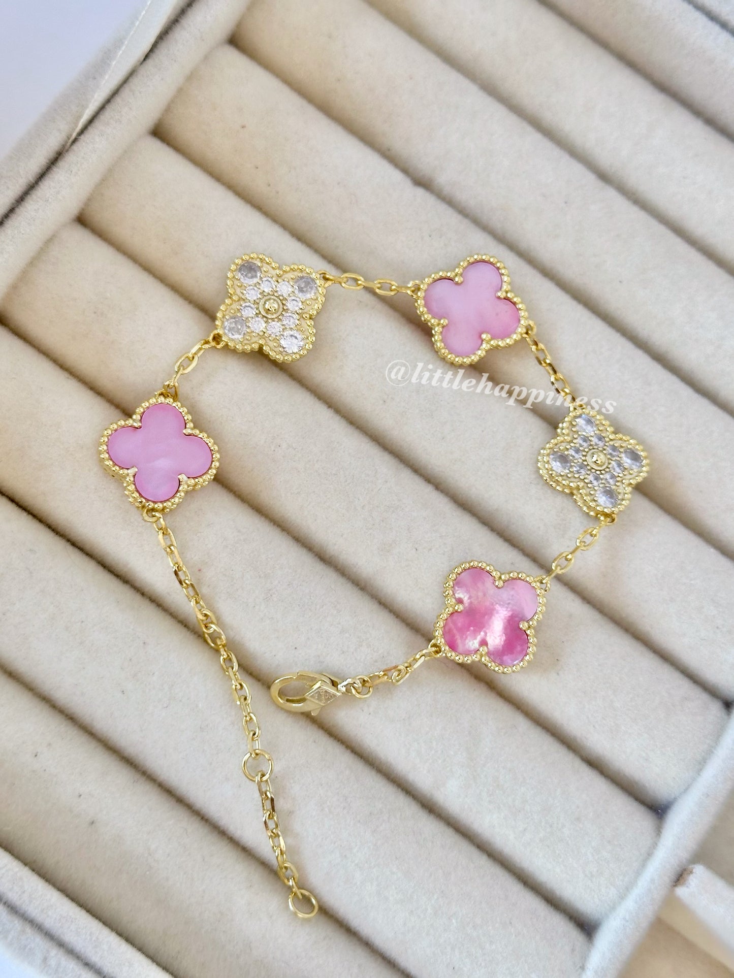 Pulsera tréboles Rosa y Dorado