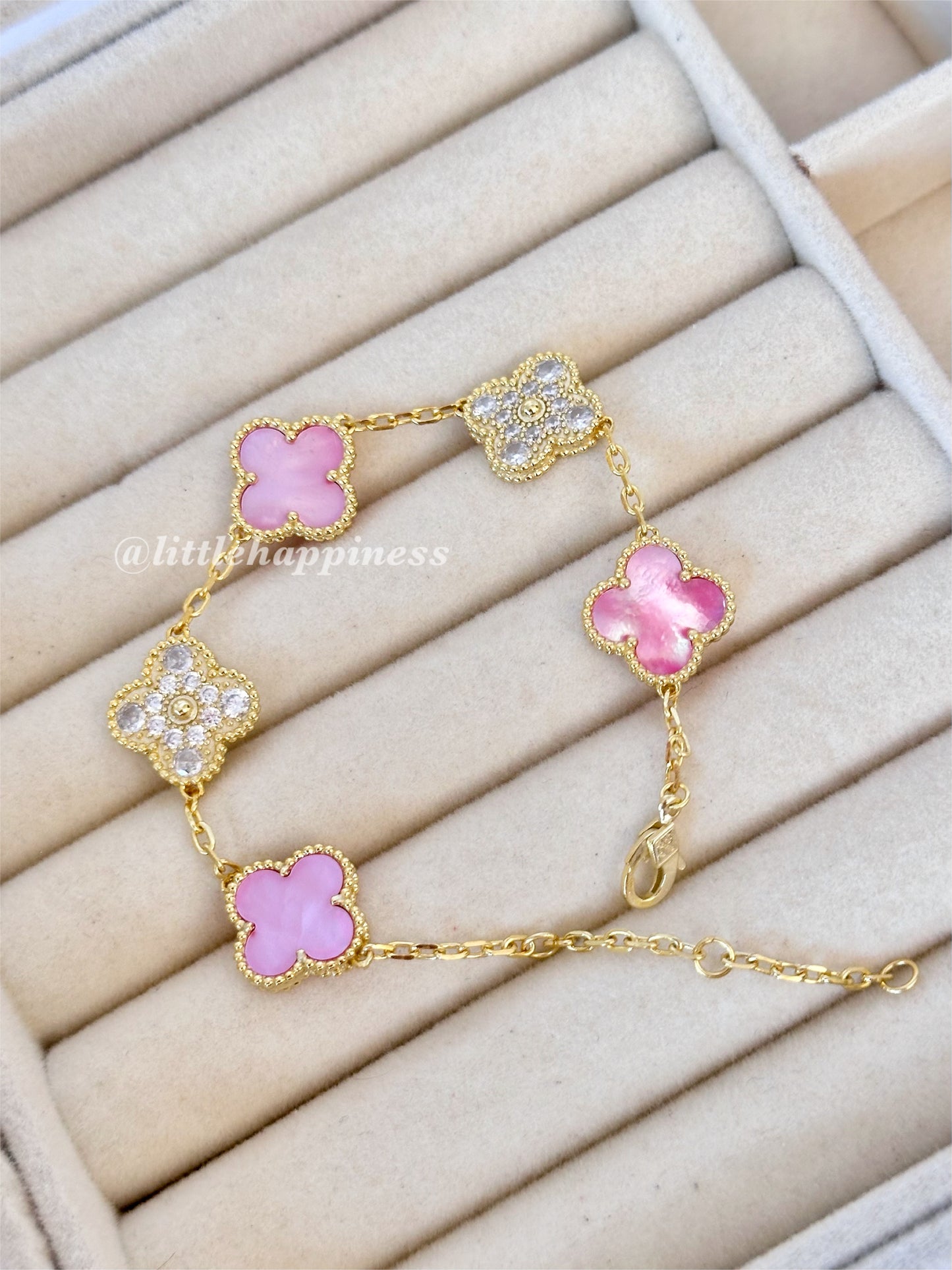 Pulsera tréboles Rosa y Dorado