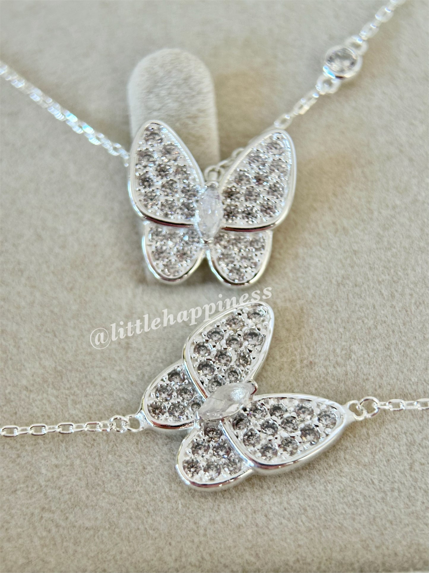 Conjunto Collar + aretes + pulsera Mariposa Van Cleef plateado