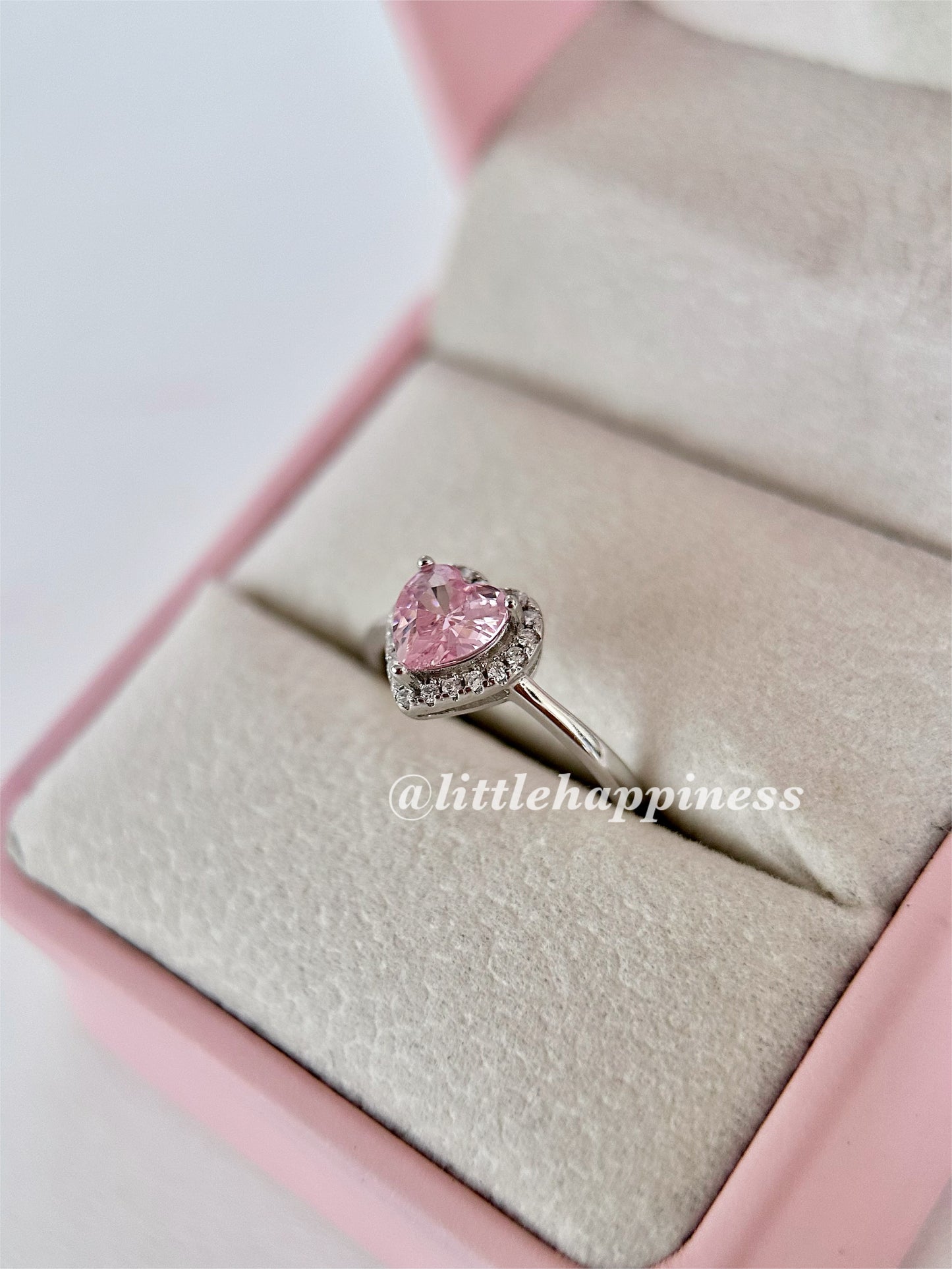Anillo Corazón Rosa, aro Liso
