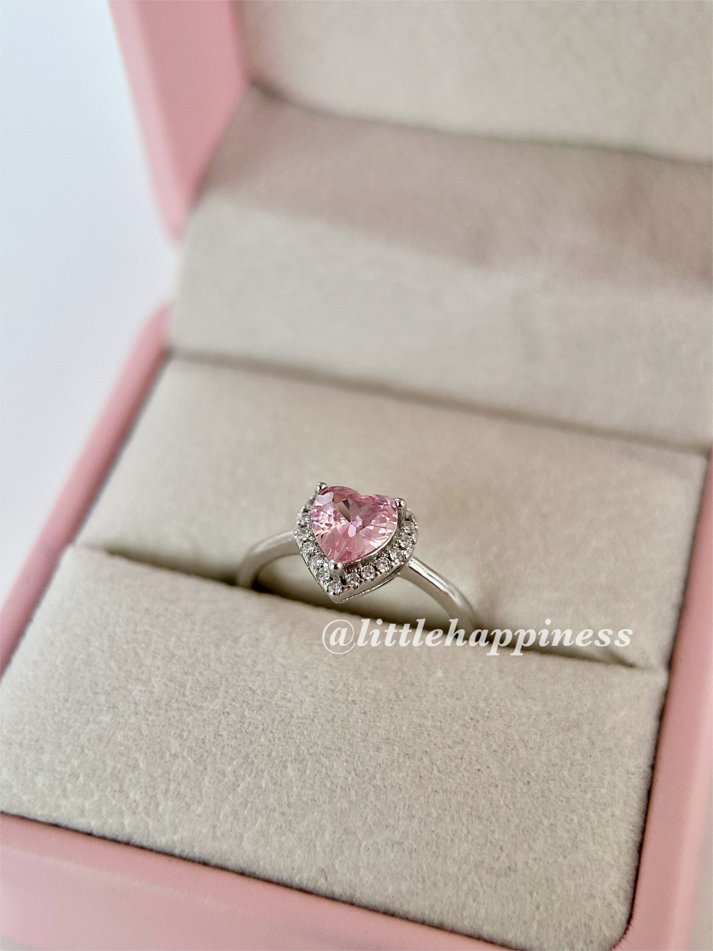Anillo Corazón Rosa, aro Liso