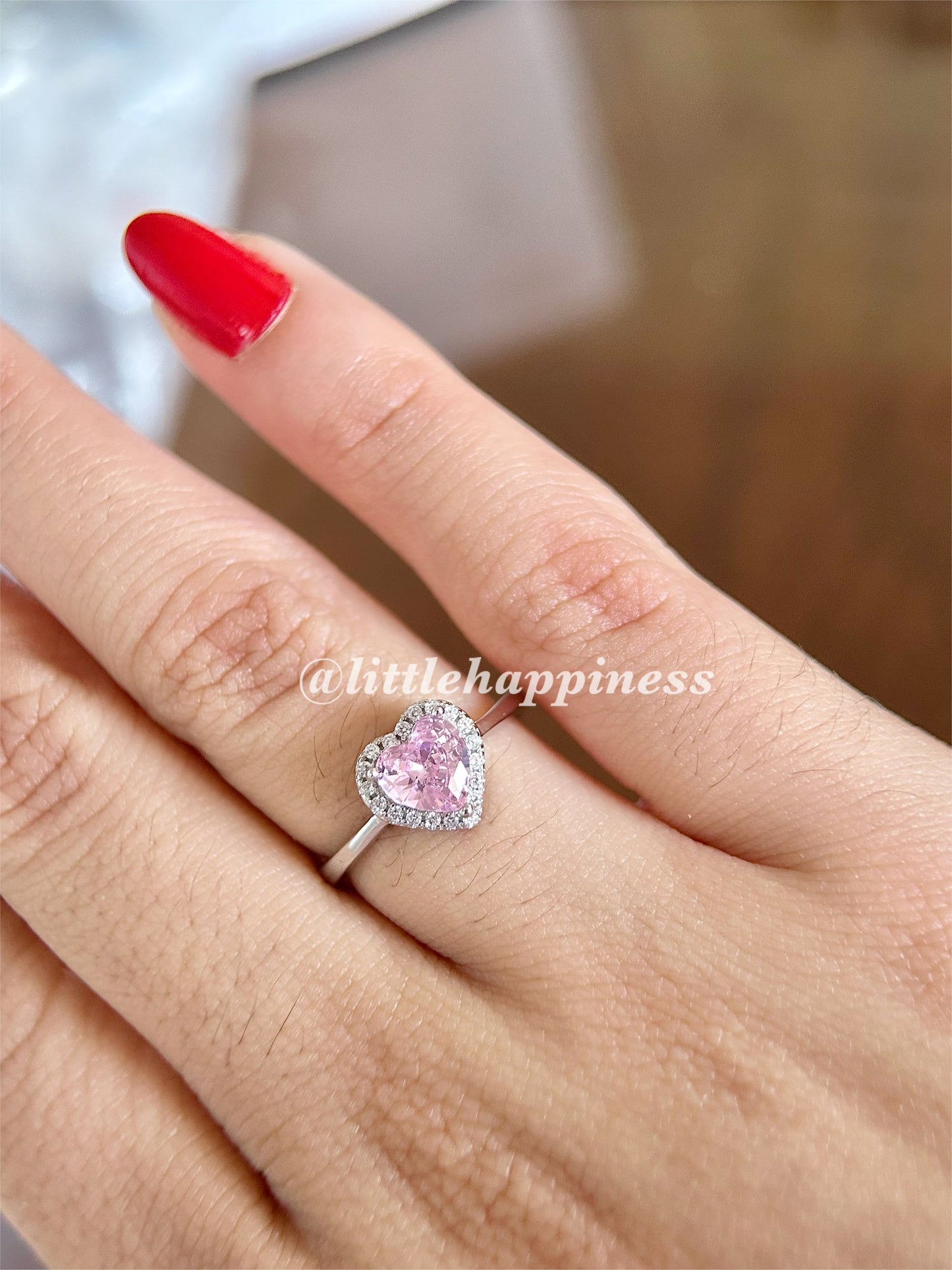 Anillo Corazón Rosa, aro Liso