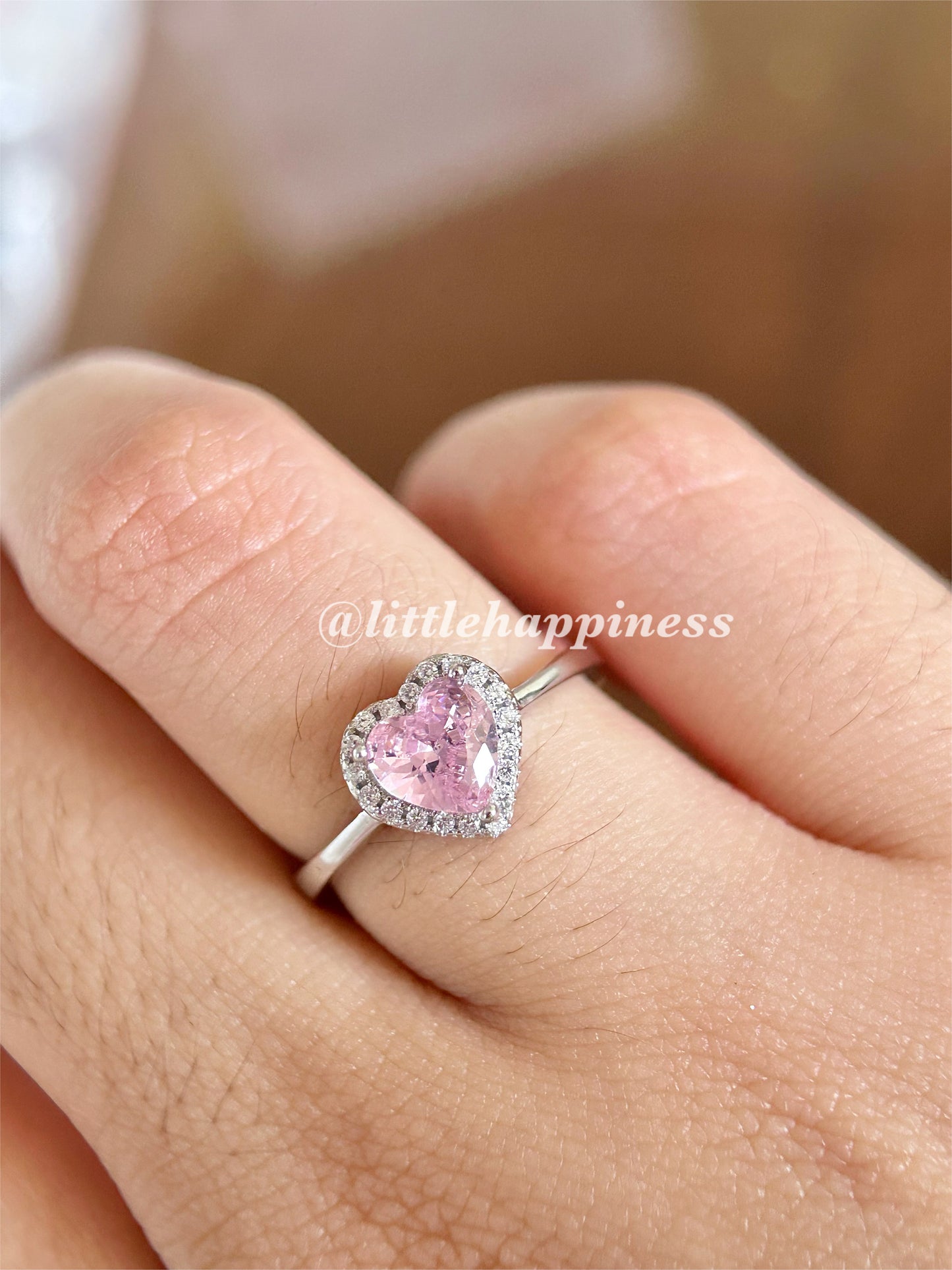Anillo Corazón Rosa, aro Liso