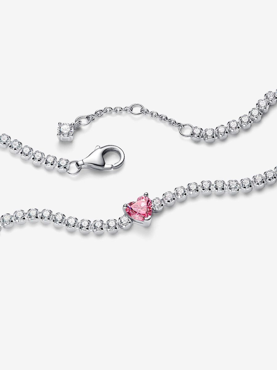 Pulsera Tenis Corazón Brillante Rosa
