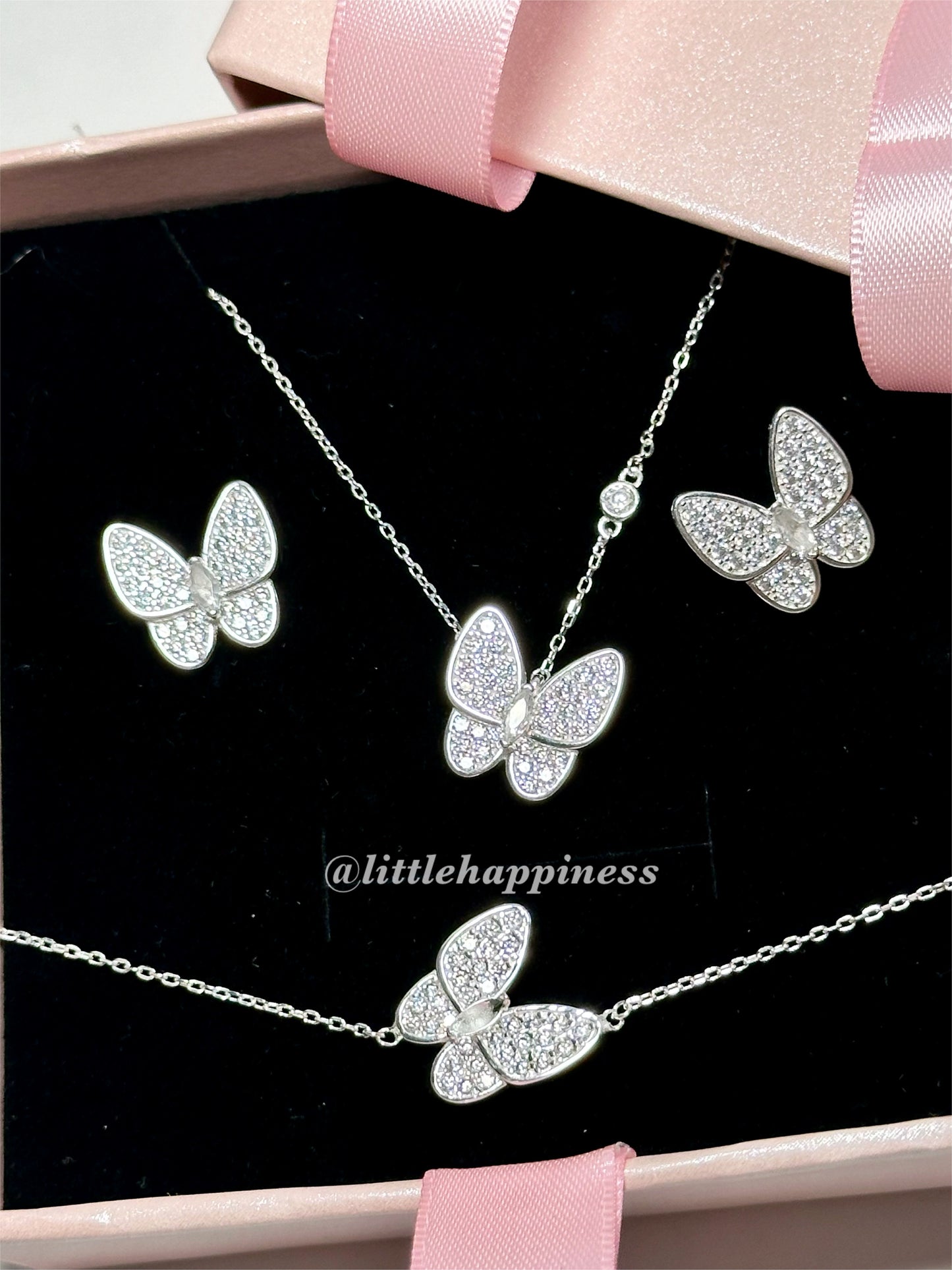 Conjunto Collar + aretes + pulsera Mariposa Van Cleef plateado