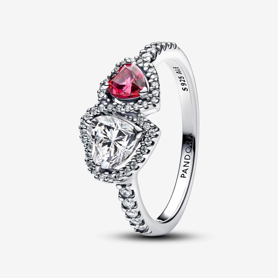 Anillo Doble Corazón Blanco y Rojo