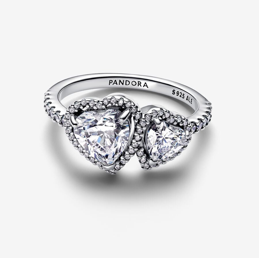 Anillo Doble Corazón Blanco