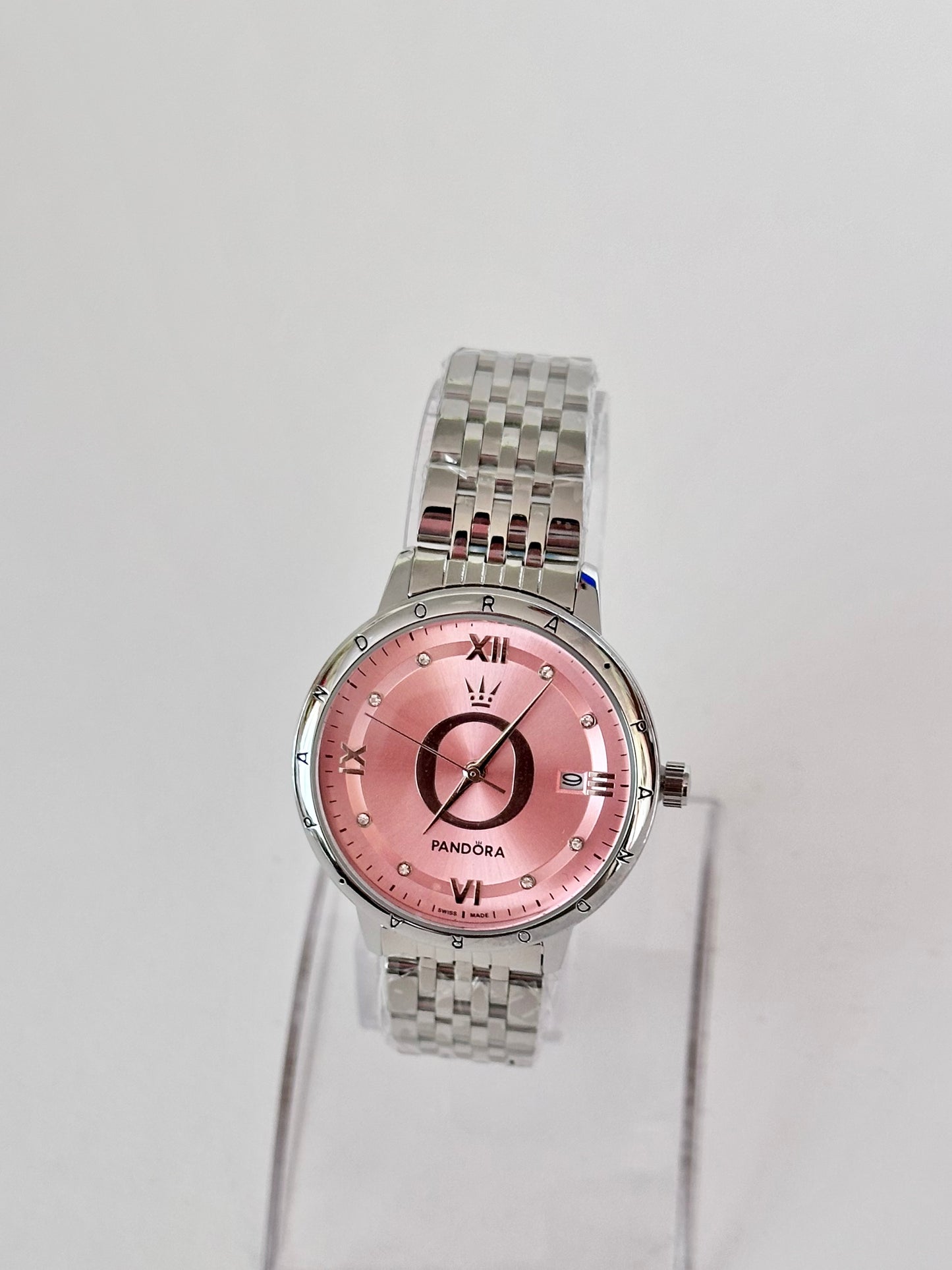 Reloj Pandora Plateado fondo Rosa
