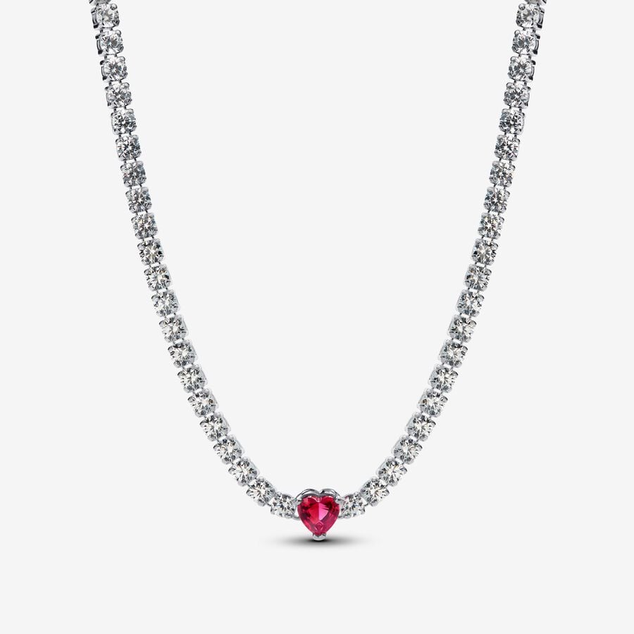 Collar Tenis, Corazón Rojo Brillante