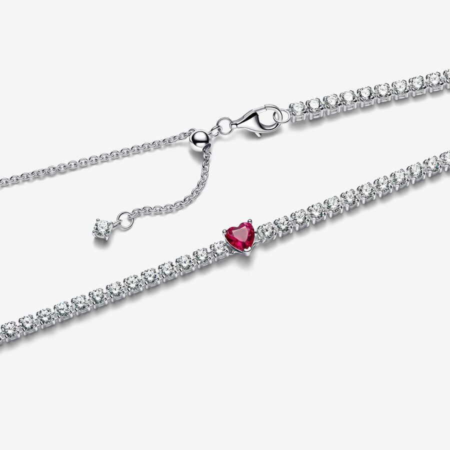 Collar Tenis, Corazón Rojo Brillante