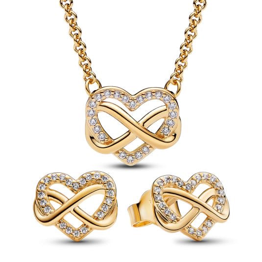 Conjunto Collar + aretes Corazón Infinito Dorado