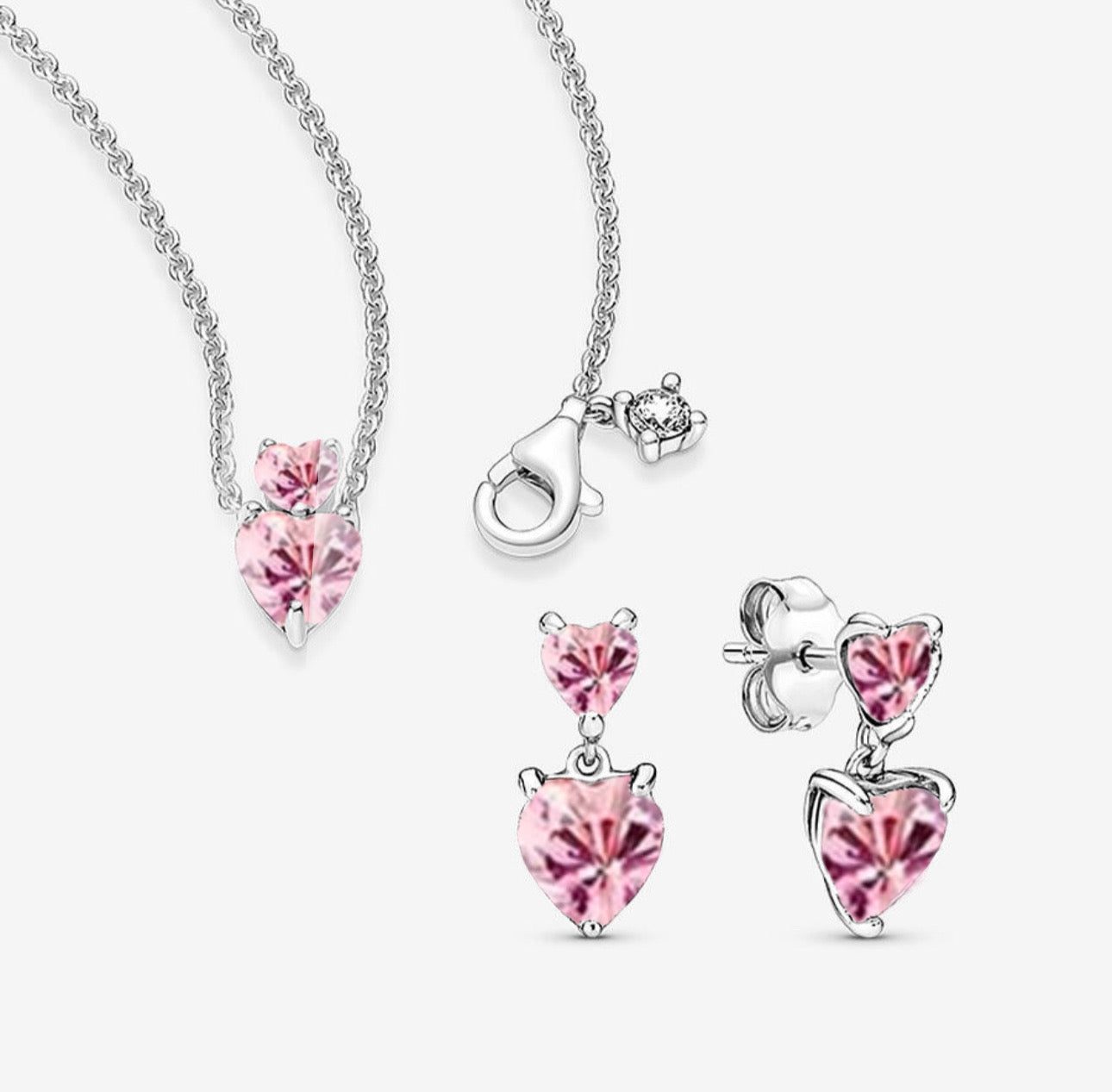 Conjunto Doble Corazón Rosa Brillante