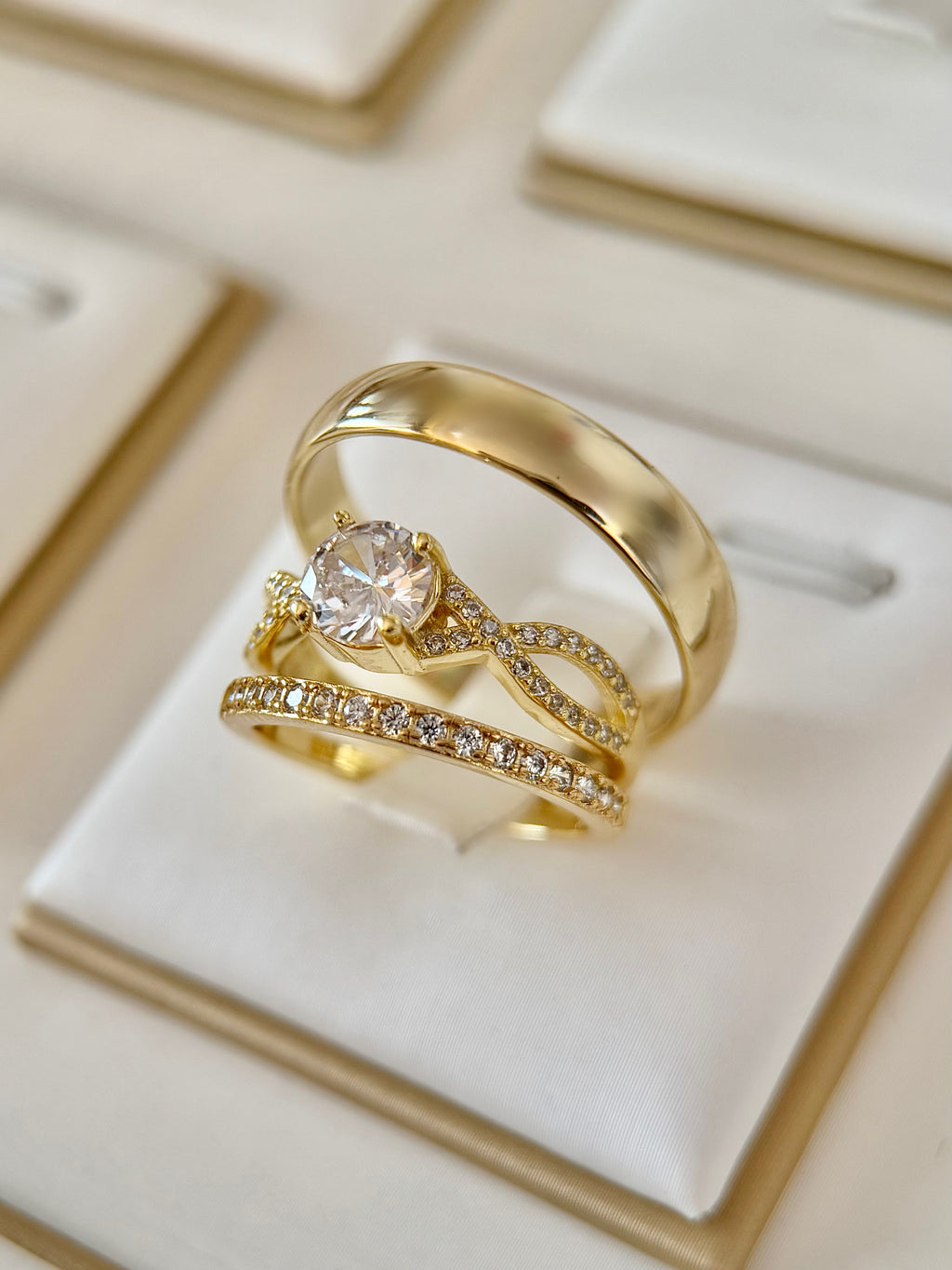 Trío de Boda Bañado en Oro 18k