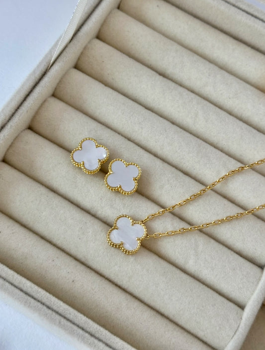 Conjunto collar + aretes Tréboles Blanco