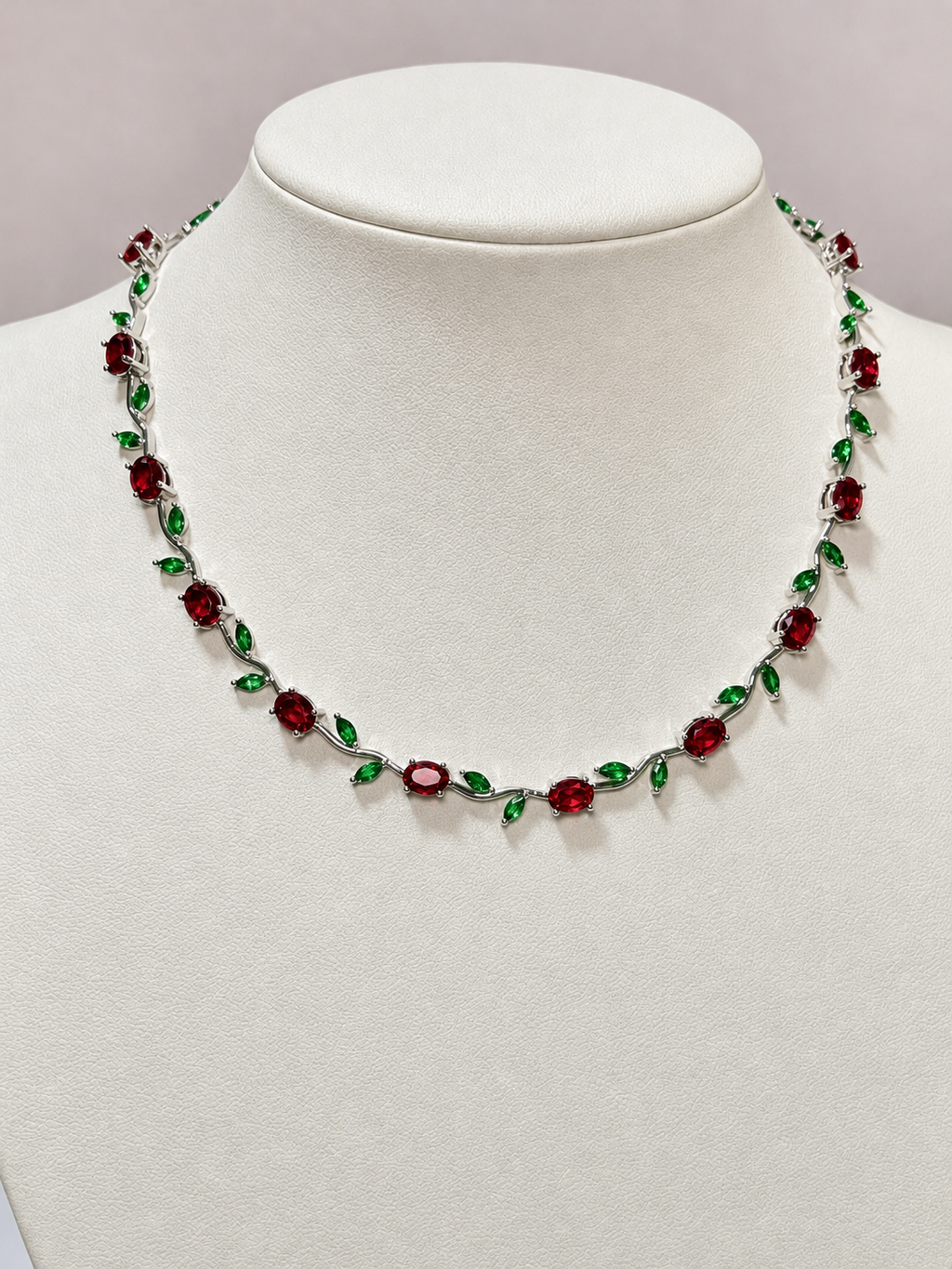 Collar Tulipanes Rojo con verde, Plateado