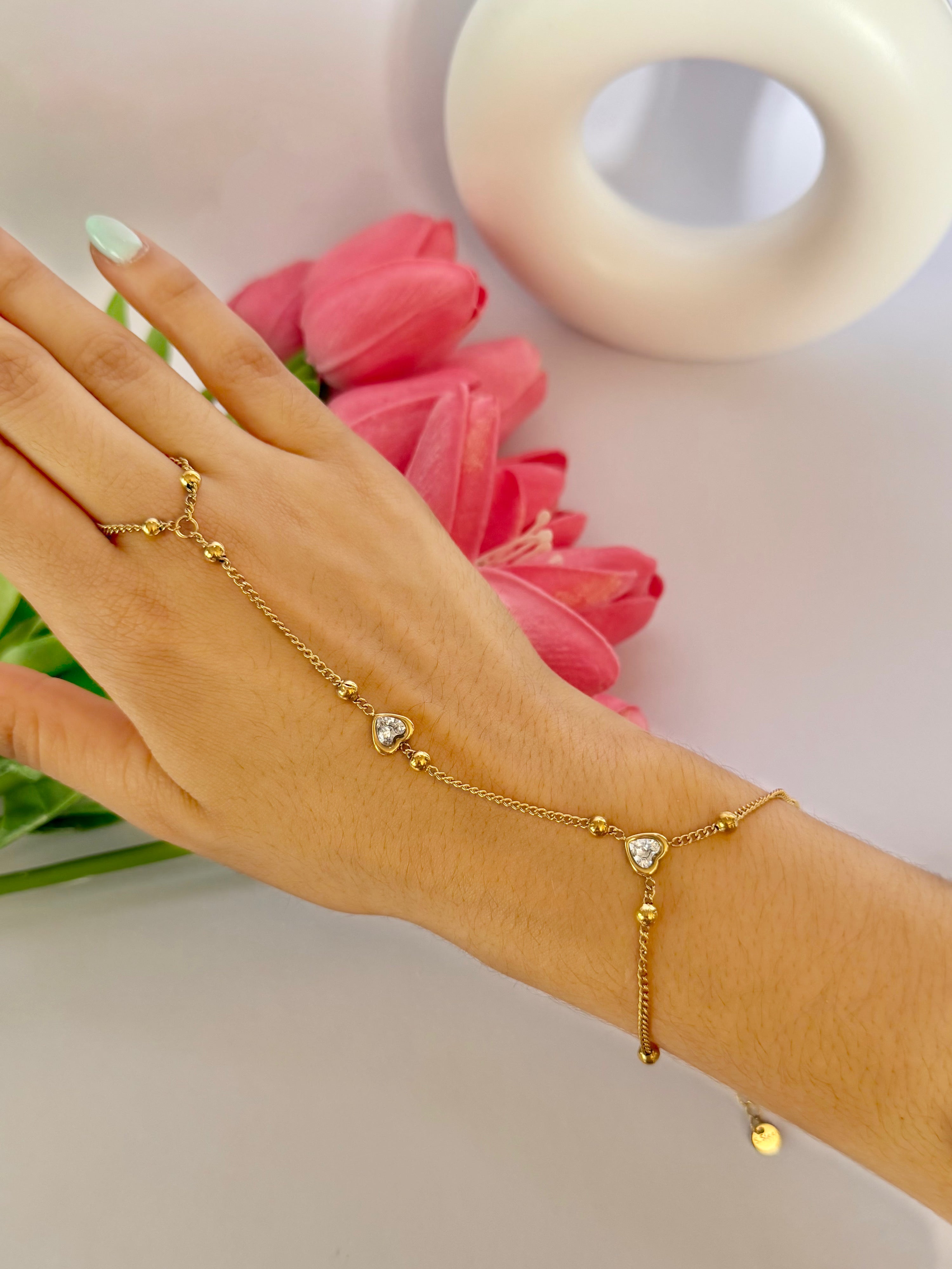Hand Chain Corazones- Acero Inoxidable