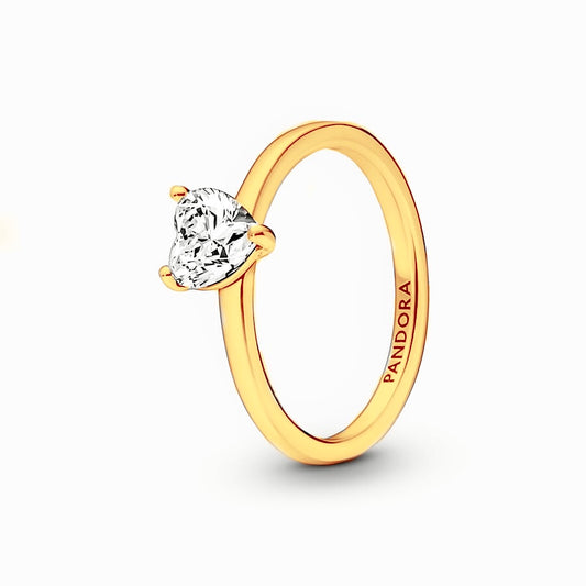 Anillo Solitario Corazón Brillante, Dorado