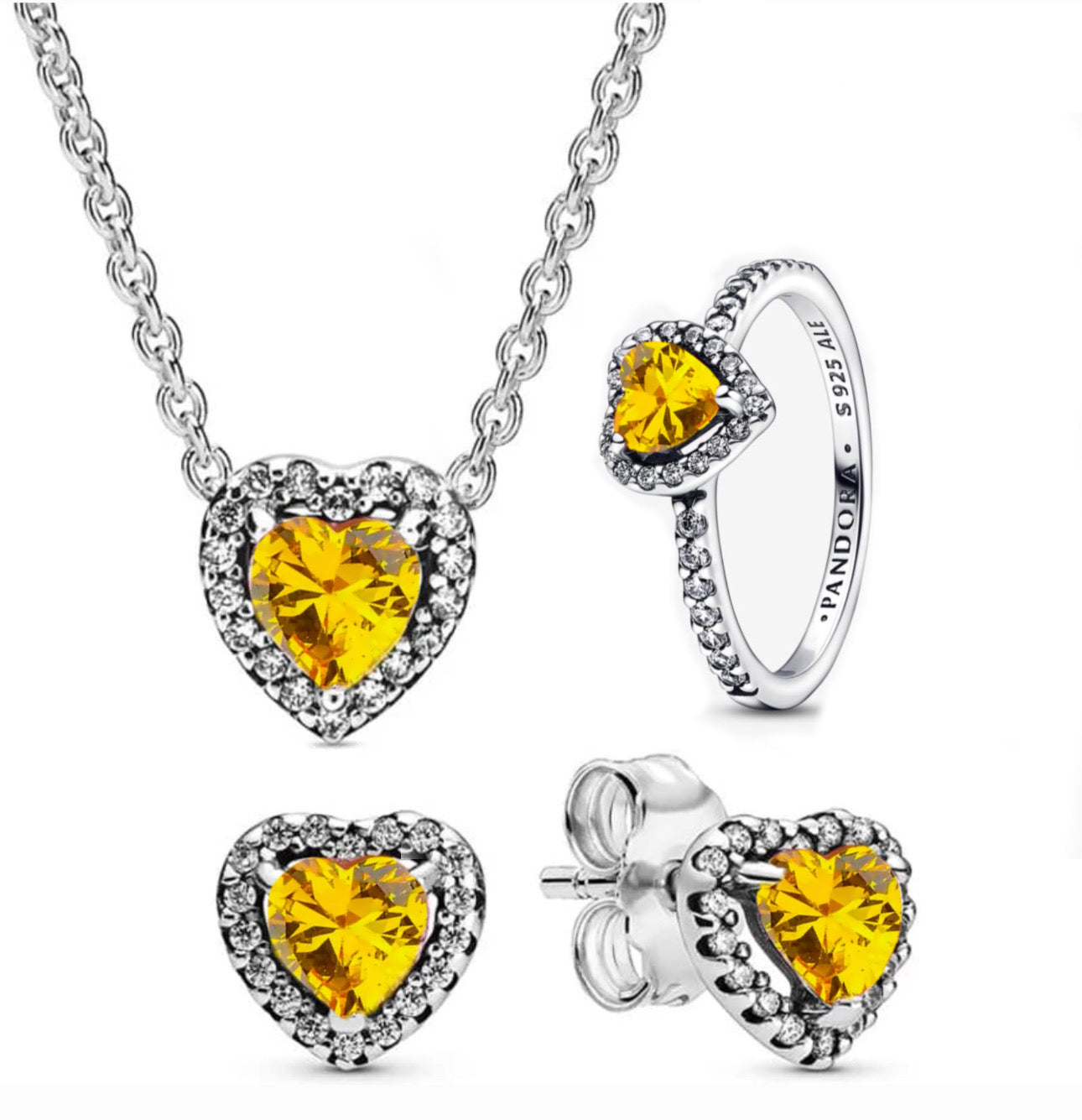 Conjunto Collar + Aretes + Anillo Corazón Amarillo