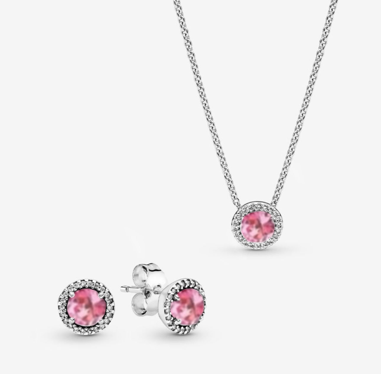 Conjunto en Plata de Ley Elegancia Clasica Rosa(Cadena + Aretes)