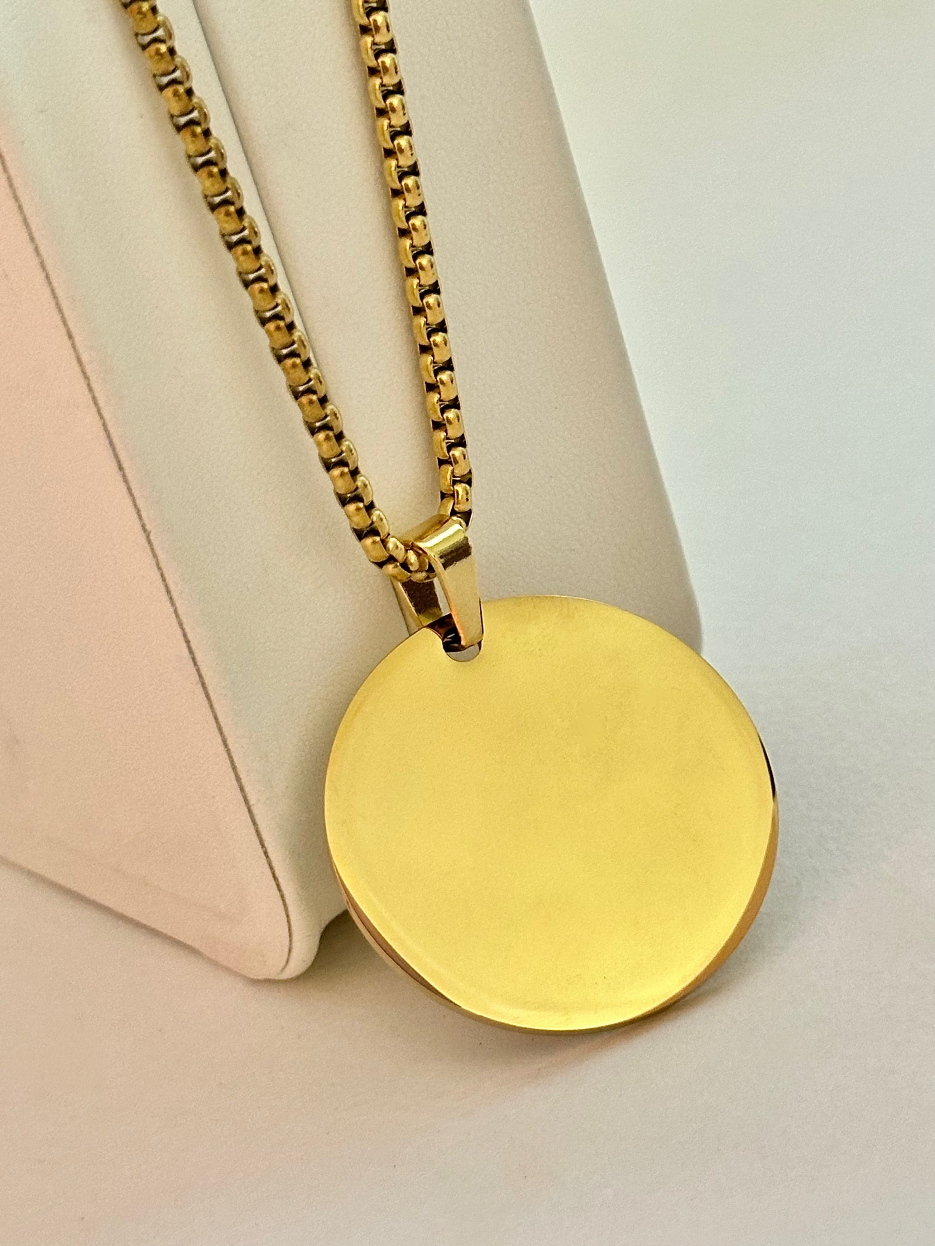 Collar Medalla Redonda Grabable Para Hombre, 35mm, Acero inoxidable