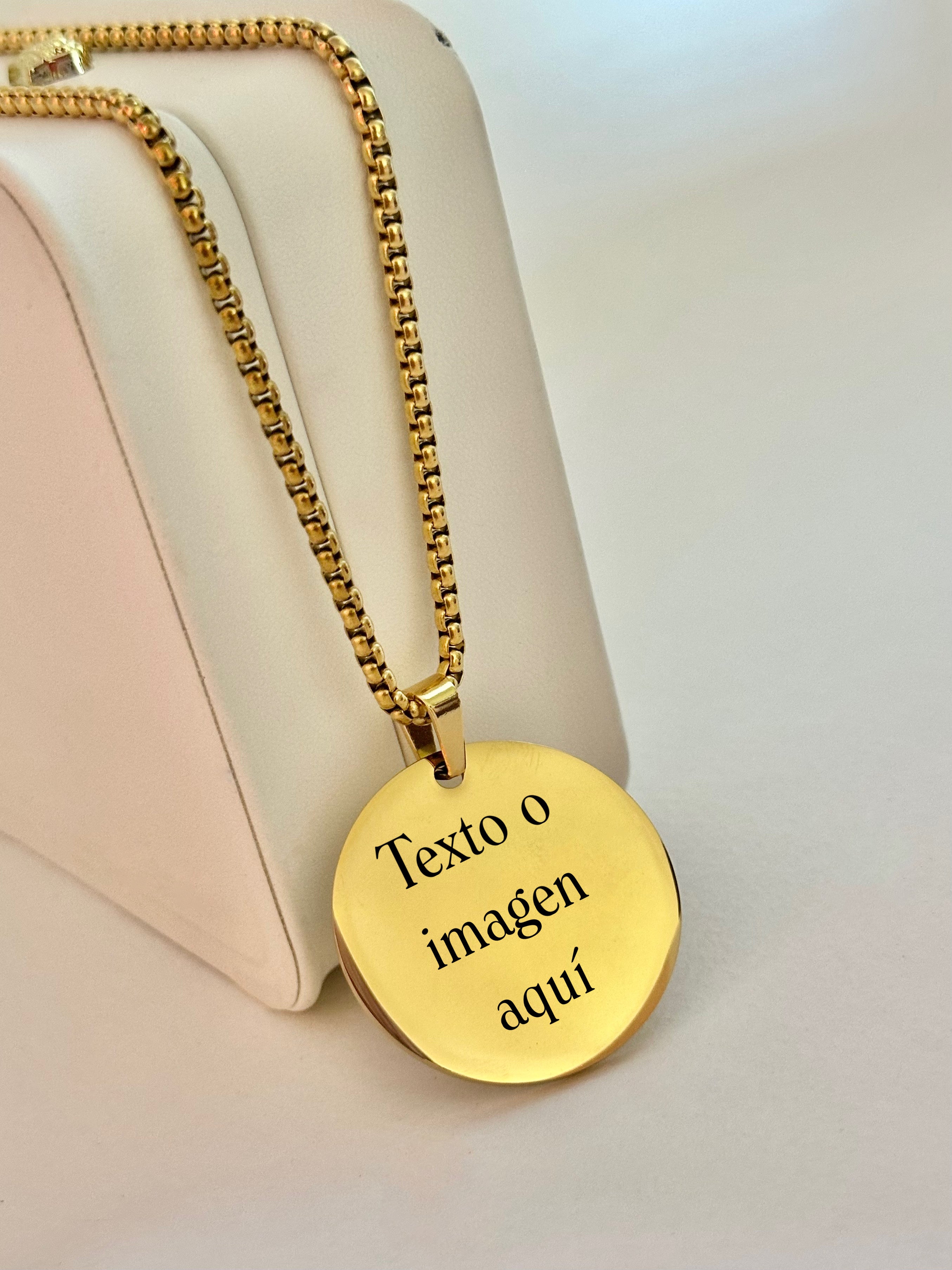 Collar Medalla Redonda Grabable Para Hombre, 35mm, Acero inoxidable