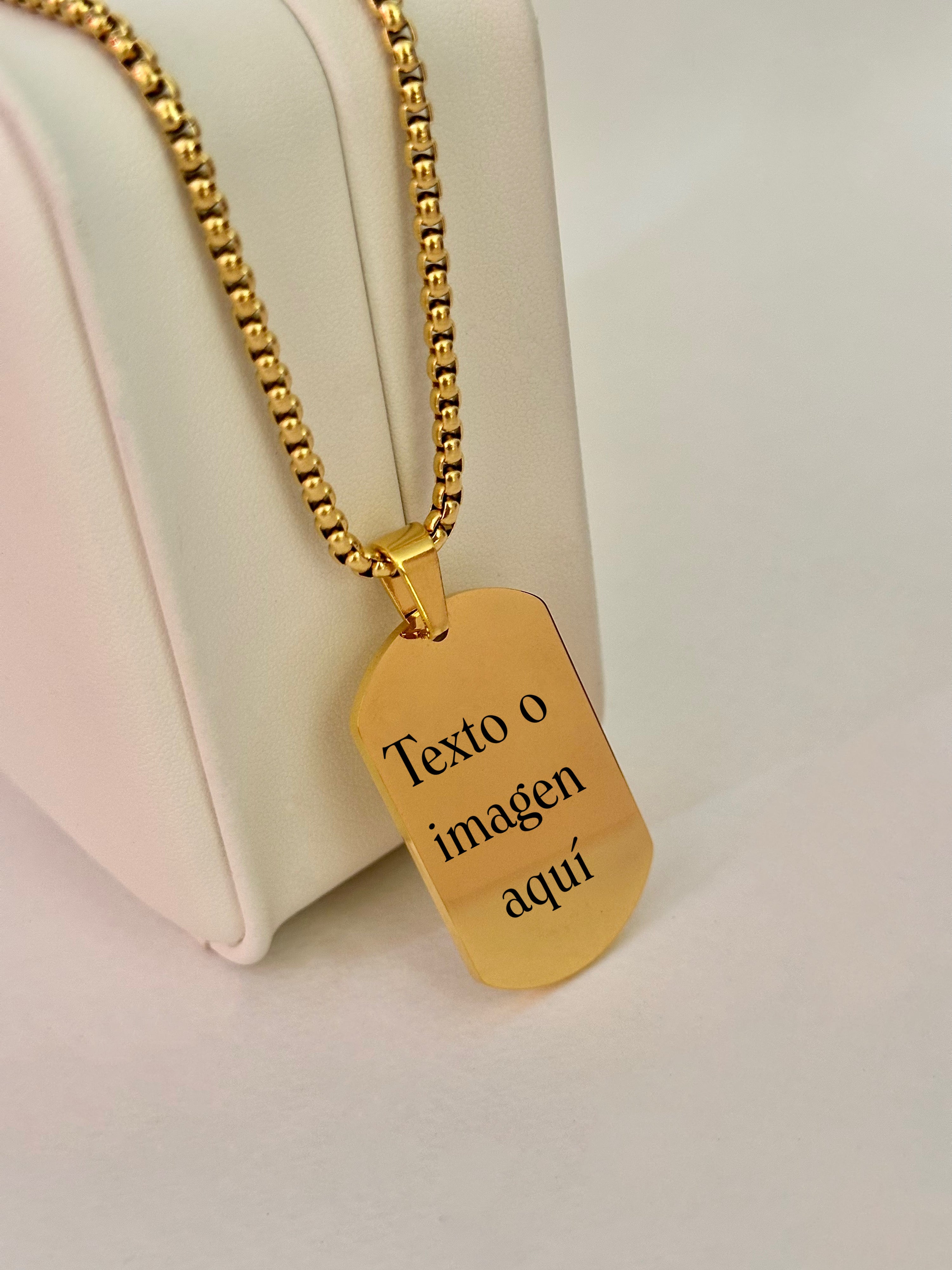 Collar Placa Grabable para Mujer, 40mm, Acero Inoxidable