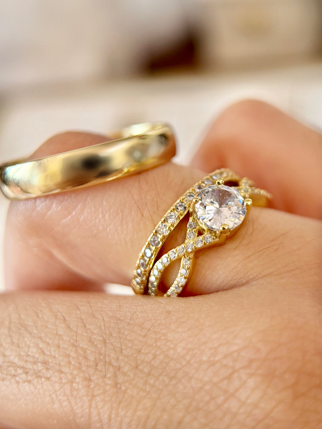 Trío de Boda Bañado en Oro 18k