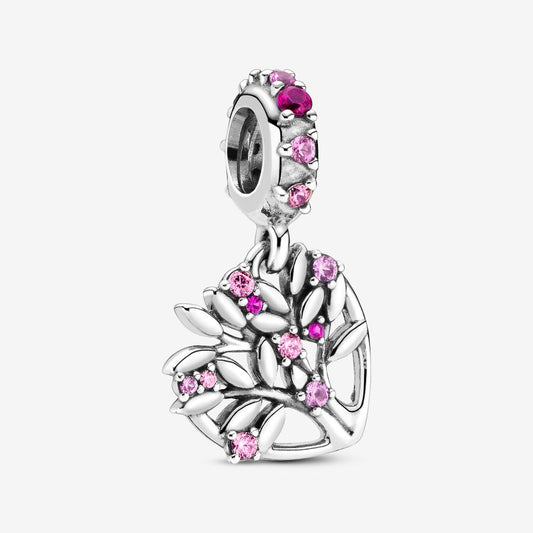 Charm Colgante Arbol Genealogico de Corazon Rosa