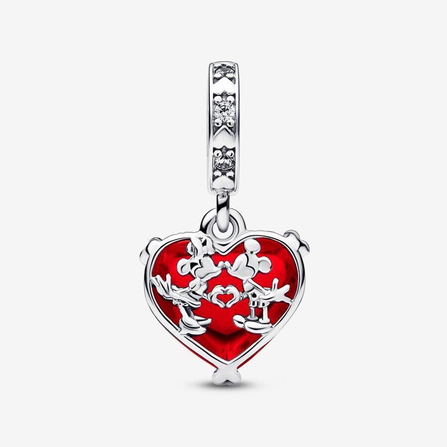 Charm Colgante Cristal de Murano Beso Mickey y Minnie Mouse De Disney