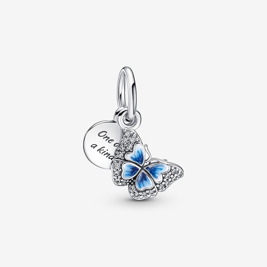 Charm Colgante Doble Mariposa Azul Y Cita