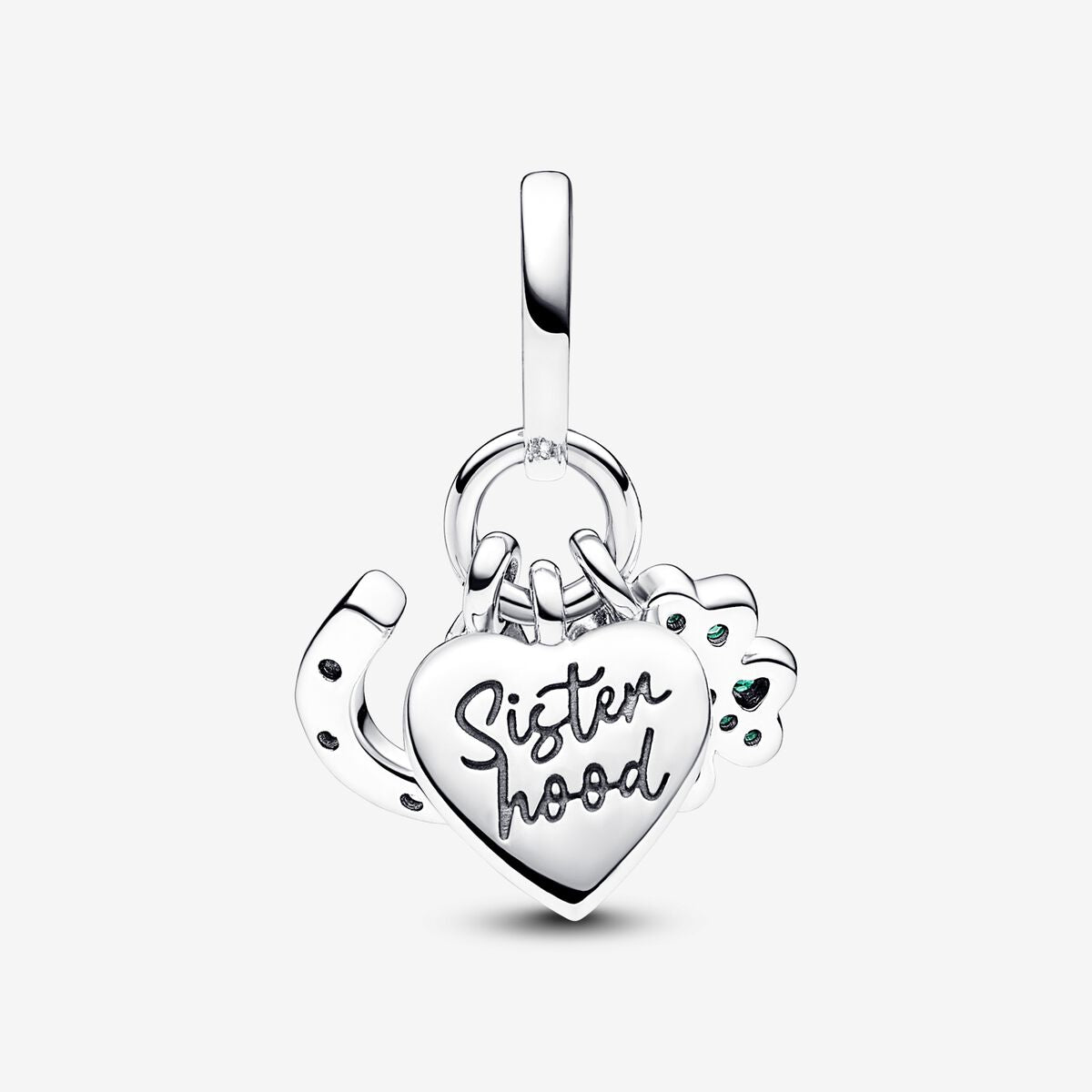 Charm Colgante Triple Trebol de Cuatro Hojas, Corazon Y Herradura