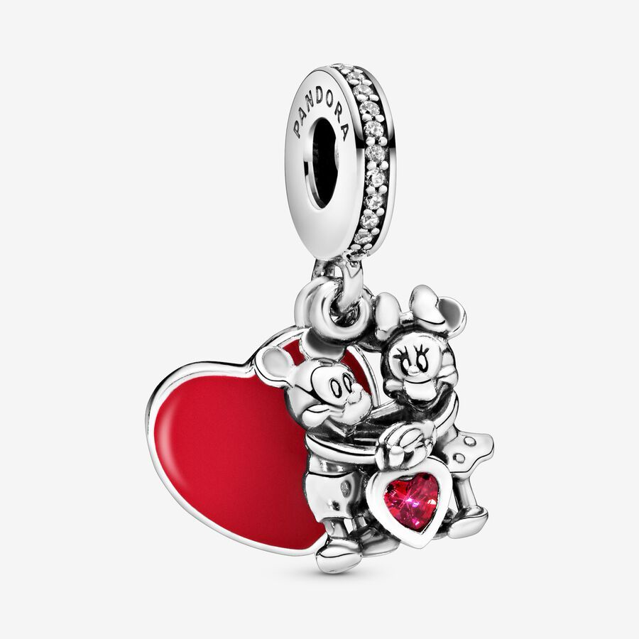 Charm Colgante Mickie Y Minnie Corazon Rojo