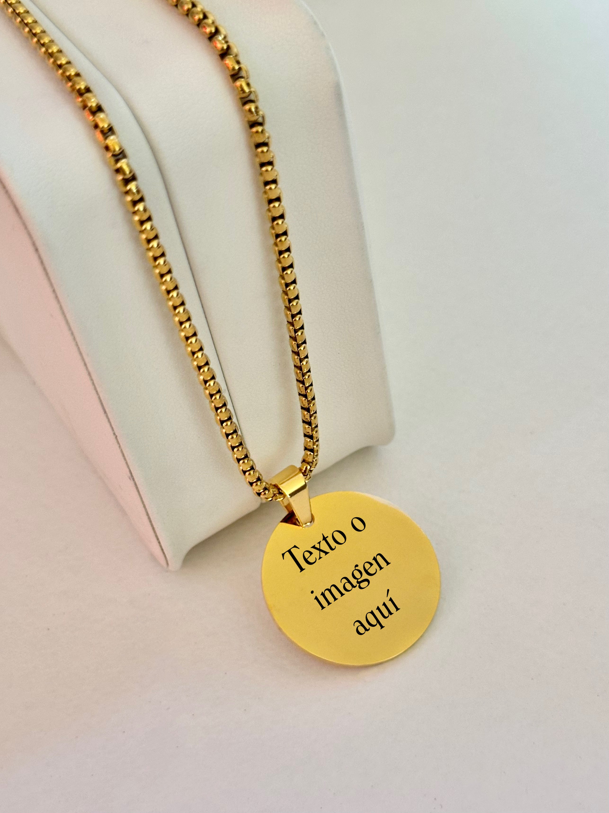 Collar Medalla Redonda Grabable para Mujer, 30mm, Acero Inoxidable
