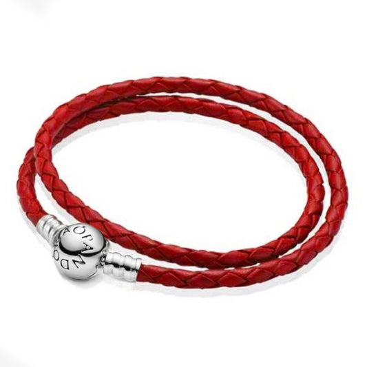 Pulsera Moments en Leather Trenzado Rojo cierre redondo