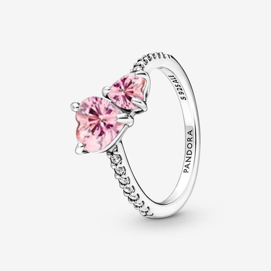 Anillo Doble Corazón brillante Rosa