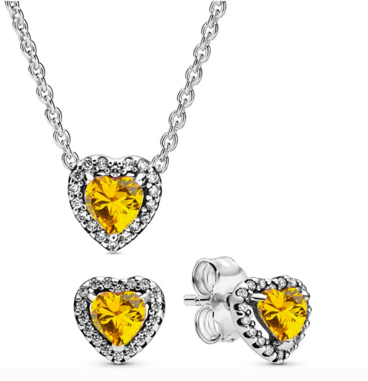 Conjunto Collar + aretes Corazón Amarillo Brillante