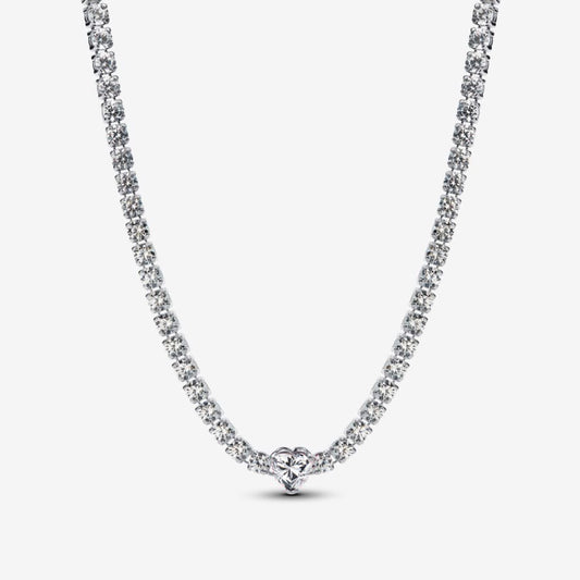 Collar Tenis, Corazón Blanco Brillante