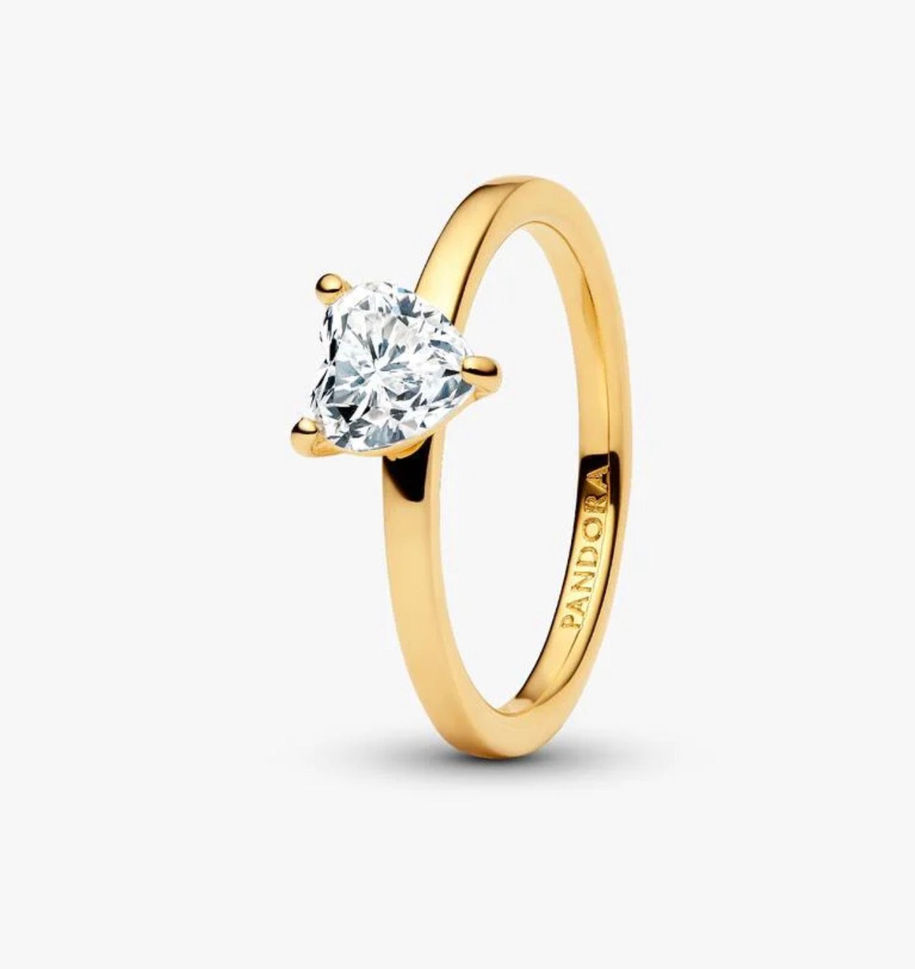 Anillo Solitario Corazón Brillante, Dorado