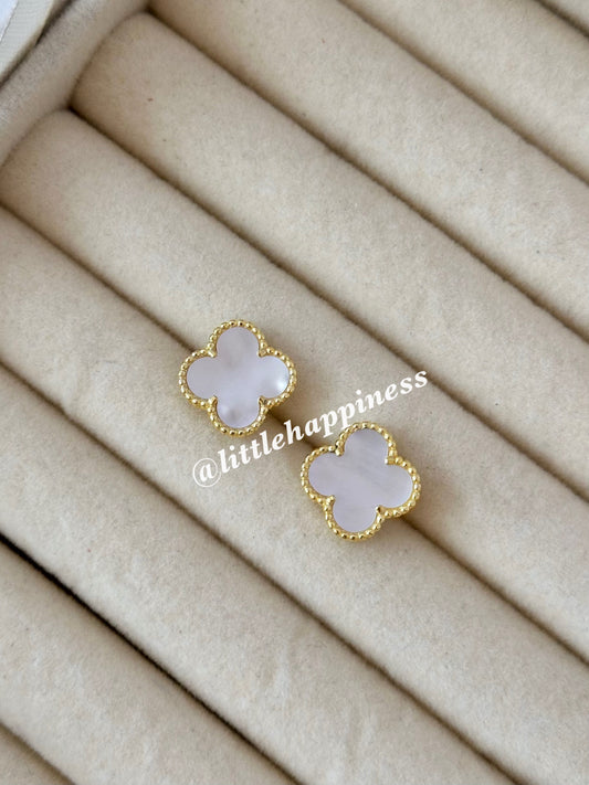 Aretes Trébol Dorado y blanco