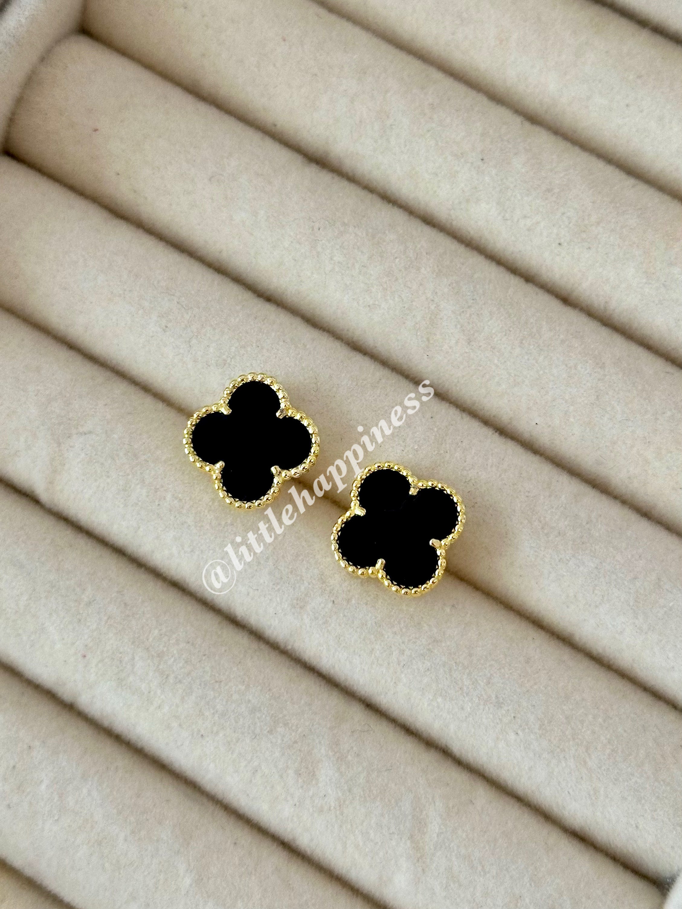 Aretes Trébol Dorado y Negro