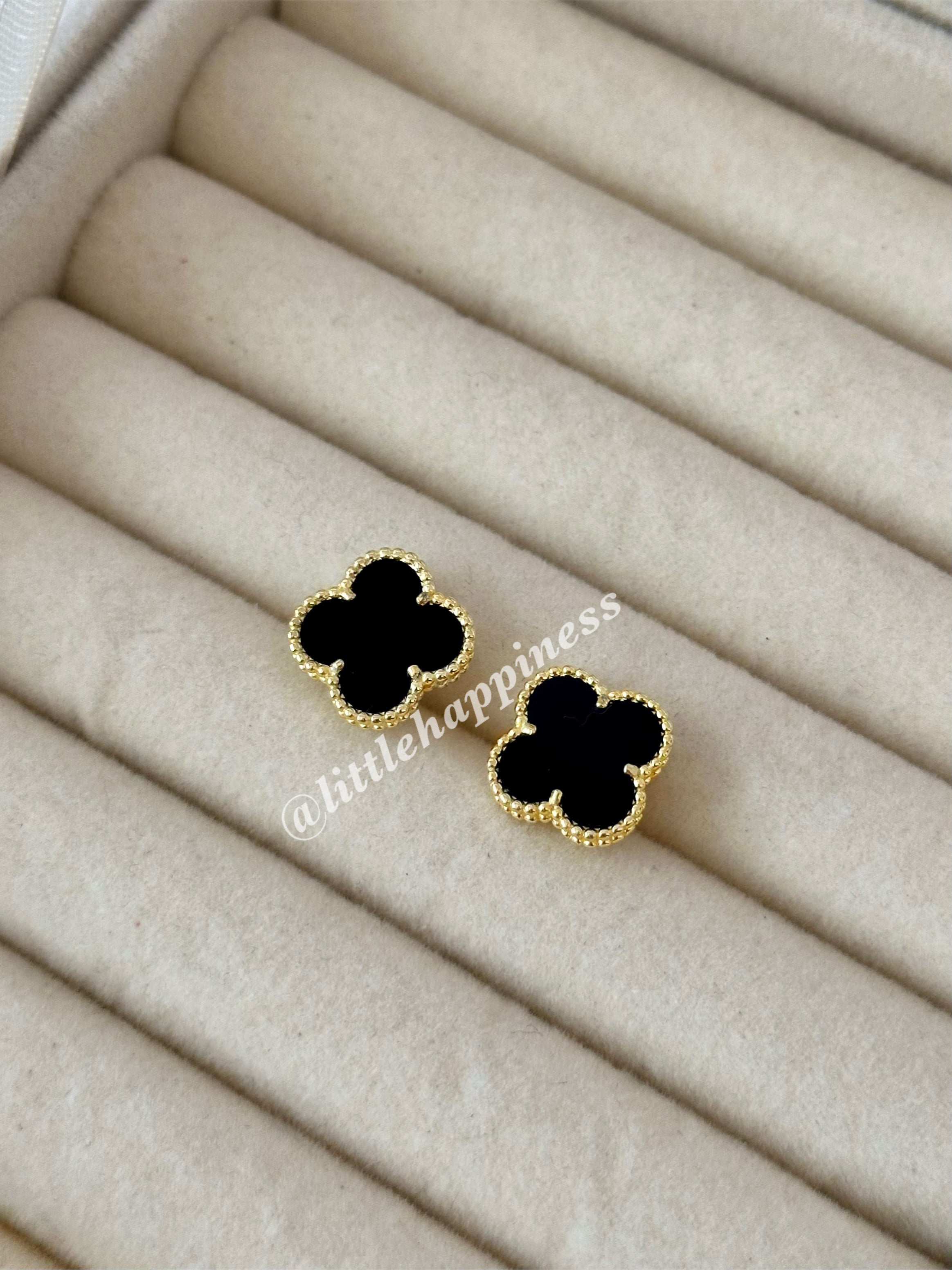 Aretes Trébol Dorado y Negro